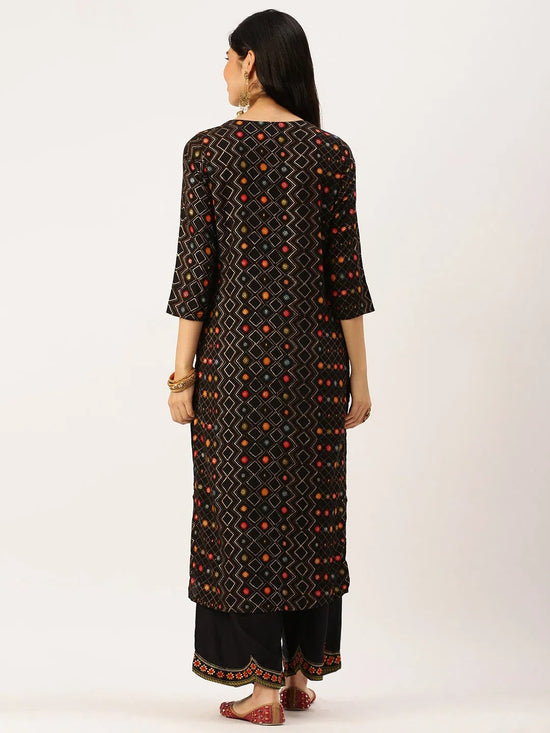 Women's Black Printed Straight Kurtas-GW-1689-Black