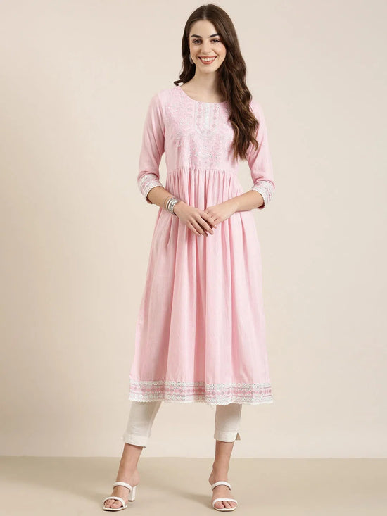 Women Pink Solid Anarkali Kurta-GW-3837-Pink