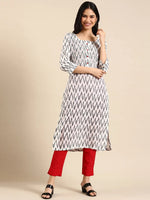 Women's White Printed A-Line Kurta-AT-A635-K-White