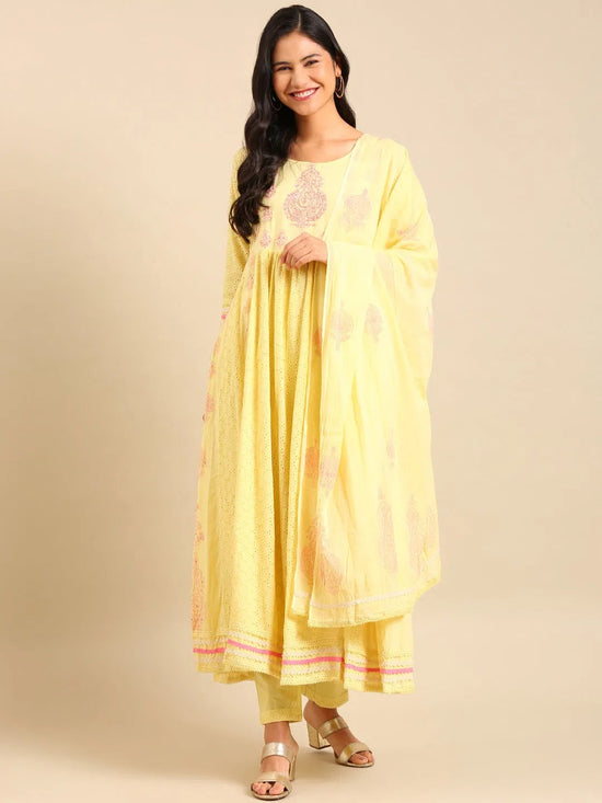 Women's Yellow Embroidered Kurta Set-RF-1741-Yellow