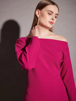 Drop shoulder fitted midi dress in Pink Color