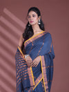 Dark Grey Pure Cotton Zari Stripe Soft Saree With Zari Border-MA59CT06520064