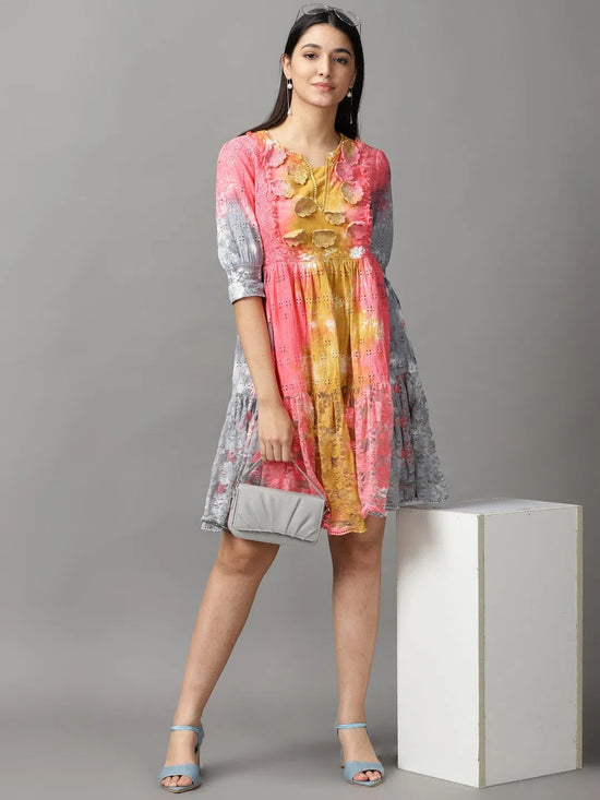 Women's Multi Tie Dye Fit and Flare Dress-GW-3293-Multi