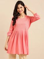 Women's Pink Solid A-Line Kurti-BGE-656-A-Peach