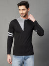 Rigo Black With Contrast Detailing Henley Full Sleeve Cotton T-Shirt