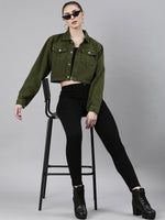 Women Green Solid Denim Jacket-GZ-5600-Green