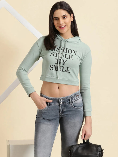 Women's Sea Green Printed Sweatshirt-AE-10641-Seagreen