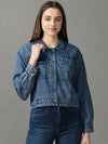 Women's Blue Solid Open Front Jacket-AE-0175-Blue