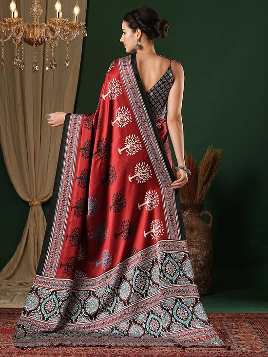 Saree Mall Women's Crepe Red Printed Designer Saree With Blouse Piece-MOHAR201A