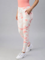 Women's White Tie Dye Track Pants-AF-1772-Whitepink