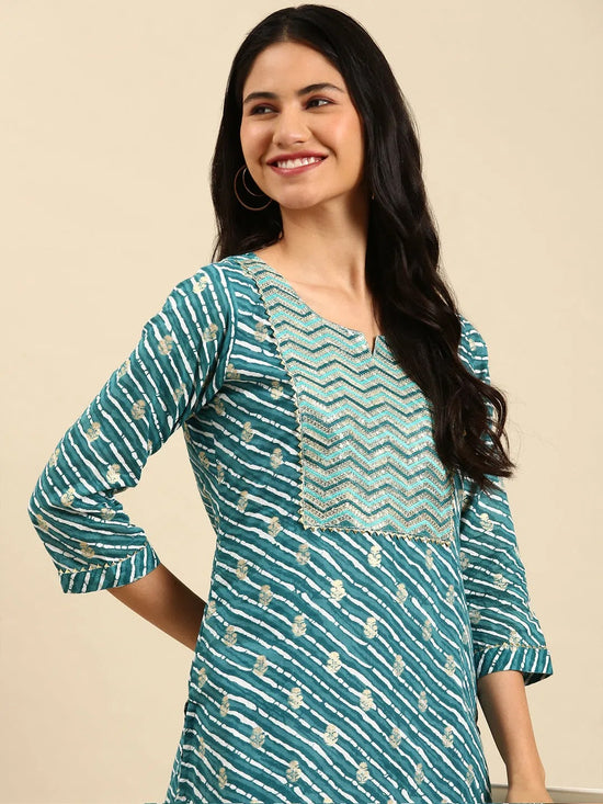 Women's Blue Printed Straight Kurta-GW-493-Teal