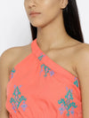 One shoulder elastic Ikat printed dress in Salmon