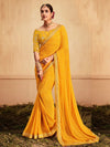 Saree Mall Women's Georgette Yellow Zari Embroidered Designer Saree With Blouse Piece-VIHANA1011