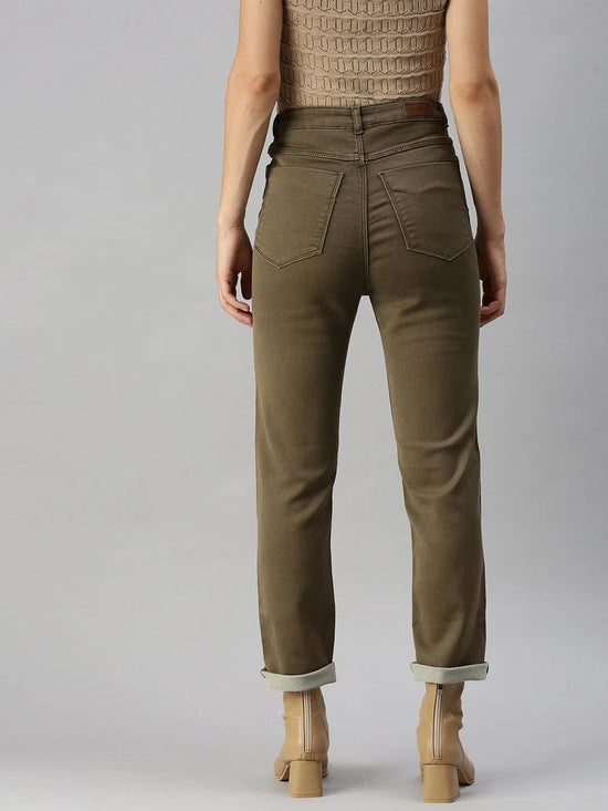 Women's Khaki Solid Straight Fit Denim Jeans-IM-9795-Khaki