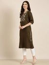 Women Olive Solid Straight Kurta-NJ-3622212-Olive