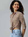 Women Taupe Self Design Crop Top-AE-330186-Taupe