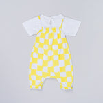 Mimino Dungaree For Baby Girls Casual Printed Cotton Blend (Yellow, Pack of 1)