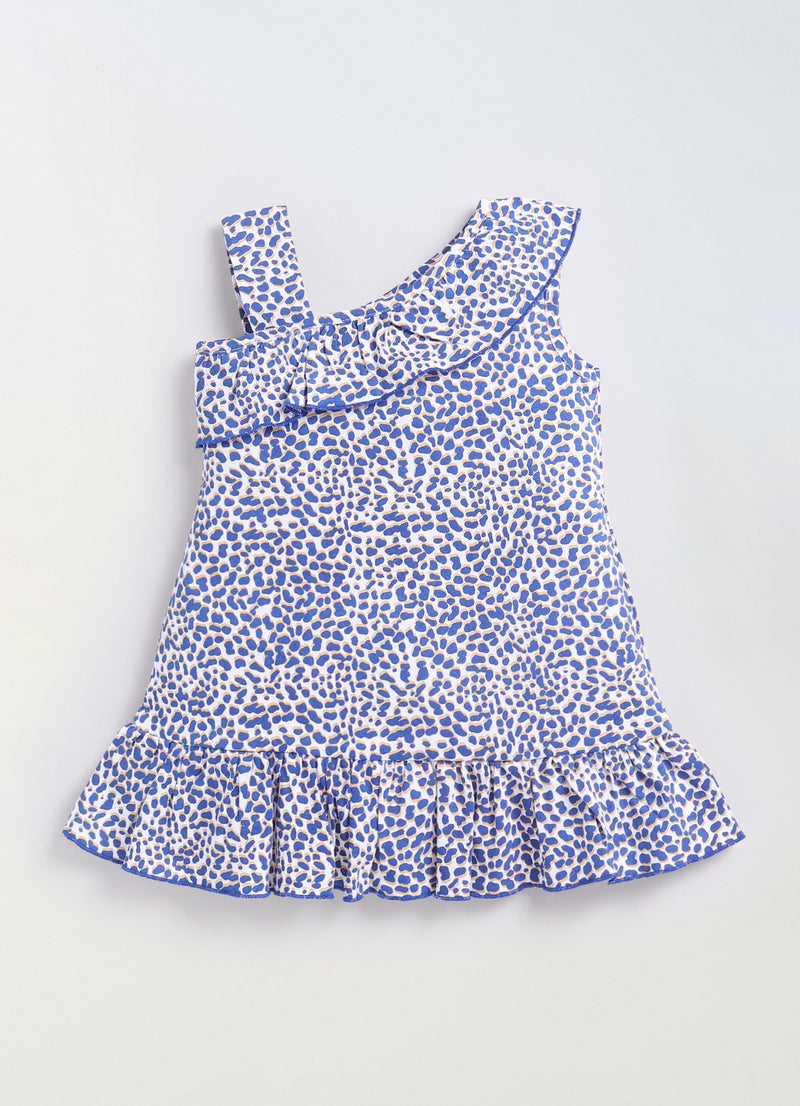 Mimino Indi Girls Midi/Knee Length Casual Off Shoulder Dress (Blue)