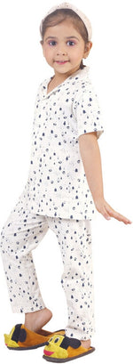 Mimino Kids Nightwear Baby Girls Printed Cotton Blend (White Pack of 1)