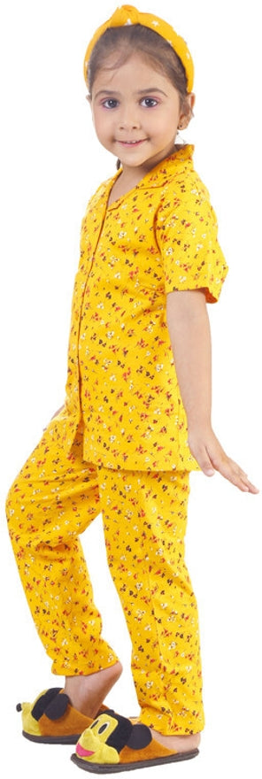Mimino Kids Nightwear Baby Girls Printed Cotton Blend (Yellow Pack of 1)