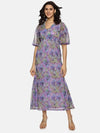 Floral Lavender Shirt Collared Maxi Dress-17346