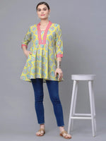 Ahalyaa Women Cotton Blend Lemmon Yellow Digital Printed Tunic