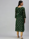 Women's Green Printed Straight Kurta-GW396-Green