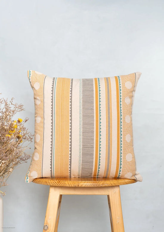 Buru 100% cotton boho cushion cover for sofa - Mustard-240451007