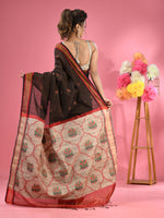 Black Cotton Blend Handwoven Saree With Jute Weaving Pallu-MA51BCT431930040