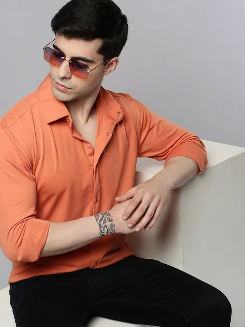 Men Coral Solid Casual Shirt-MONTIKNITS-3363-Coral