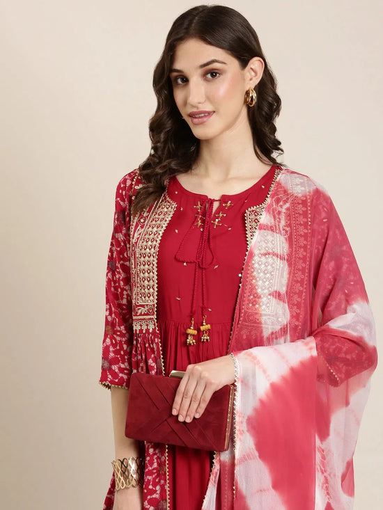 Women Fuchsia Floral Anarkali Kurta-FS-3014-Fuchsia