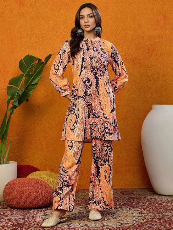 Ahika Cotton Printed Orange Indian Ethnic-VCORD1031_S