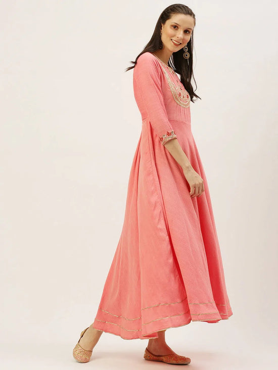 Women's Pink Embellished A-Line Kurtas-FS-1484-Peach