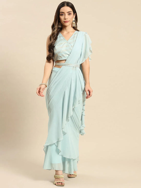 Women Solid Standard Powder Blue Jumpsuits & Sets