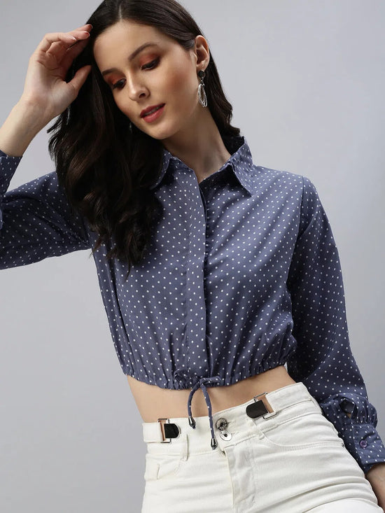 Women's Blue Polka Dots Crop Top-AE-7036-Grey