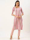 Women's Pink Striped Straight Kurta-SKC-3235-Pinkwhite