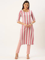 Women's Pink Striped Straight Kurta-SKC-3235-Pinkwhite