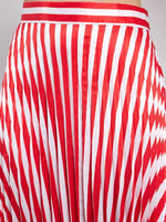 Women Red & White Satin Striped Accordion Pleated Maxi Skirt