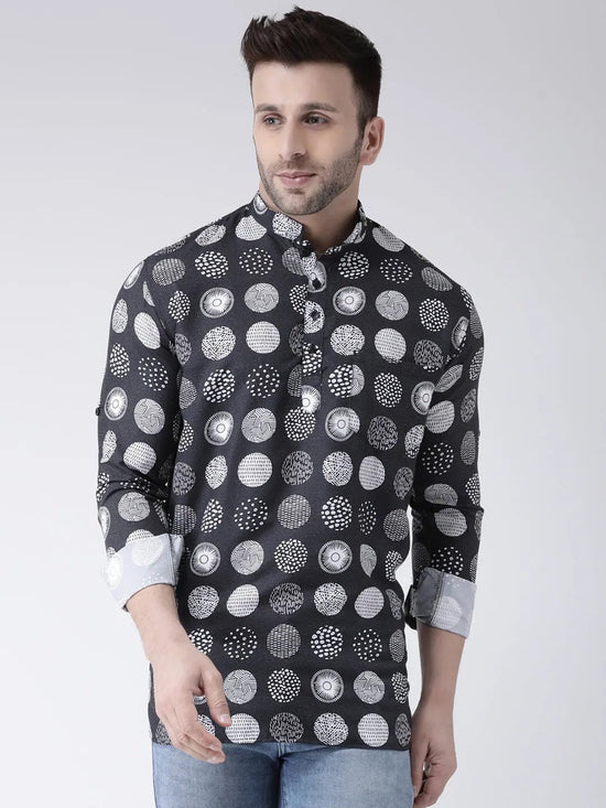 Hangup Men Slim Printed Men's Indian Wear-K9ShortKurta