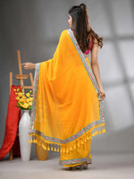 Yellow Mul Cotton Soft Saree With Embroidered Borders-MA62MCT33990004