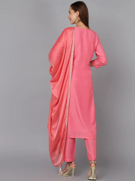 Pink Silk Blend Bandhani Printed Straight Suit