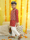 BownBee Boys Pure Cotton Printed Kurta Pajama with Jacket - Red