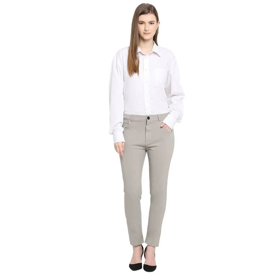 Smarty Pants Women's Cotton Lycra Ankle Length Pastel Grey Color Formal Trouser