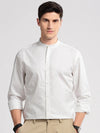 Men Mandarin Collar Solid White Casual Shirt-VERGE-2212-White