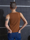 Women Brown Rib Front Ruched Top