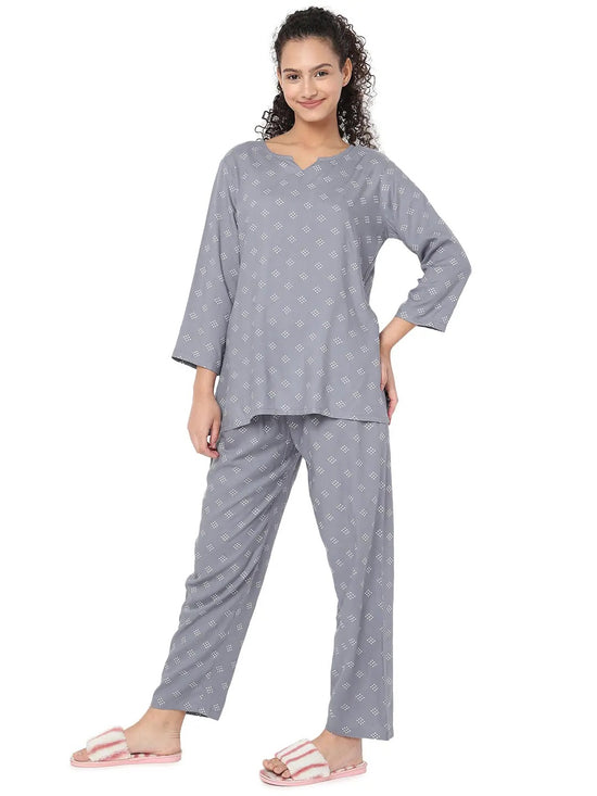 Smarty Pants Women's Cotton Pastel Grey Polka Dot Print Night Suit