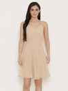 Back knot short skater Dress in Skin Color