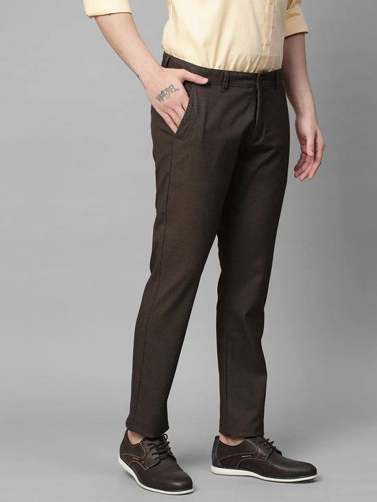 Genips Men's Brown Cotton Stretch Caribbean Slim Fit Self Design Trousers-108-429L_BKOL_30