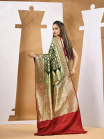 Dark Green Silk Banarasi Saree With Zari Woven Designs-MA53BSL441050007