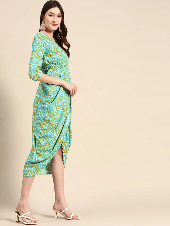 Overlap Midi Dress in Aqua Blue